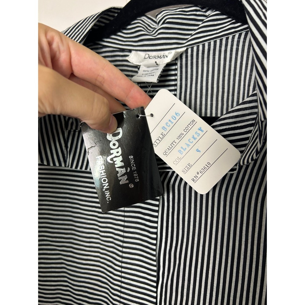 Vintage Dorman Button Down Shirt M Black White Striped Tunic artsy beetlejuice - Picture 8 of 10